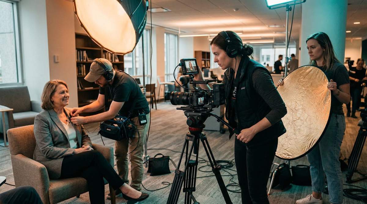 Behind the Scenes – Interview-Dreh mit Kamerateam bei corporateFilm